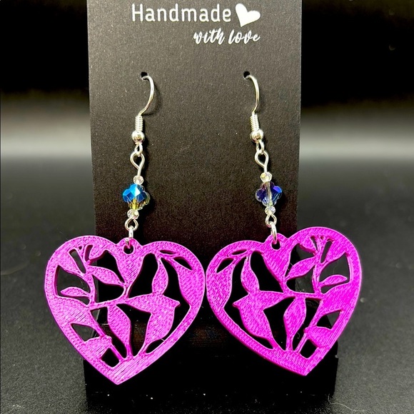 Handmade Heart Earrings - Pink - Picture 1 of 6